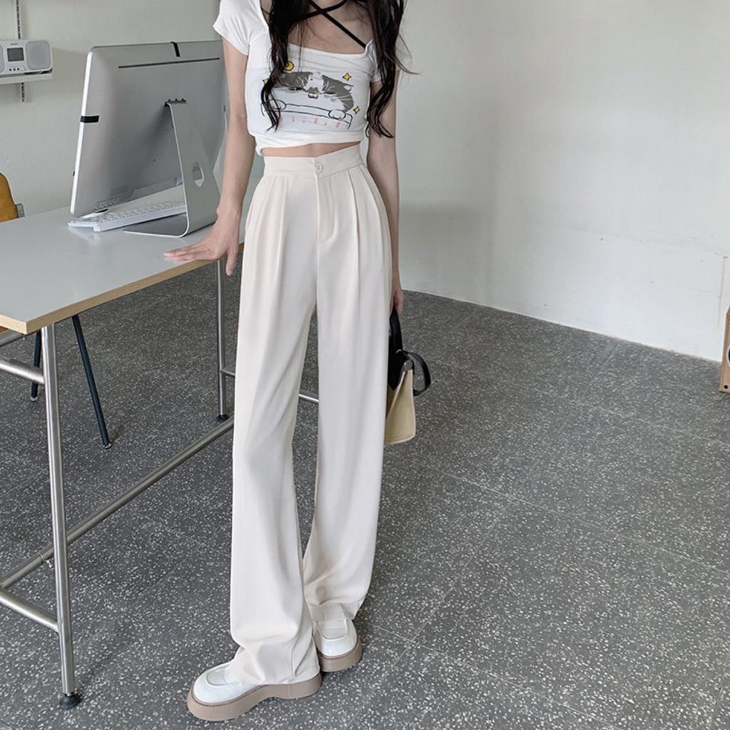 Quần ống rộng nữ cạp lưng cao 1 cúc dáng dài ống đứng , chất liệu co giãn nhẹ nhàng thích hợp đi học , đi làm MS: 1
