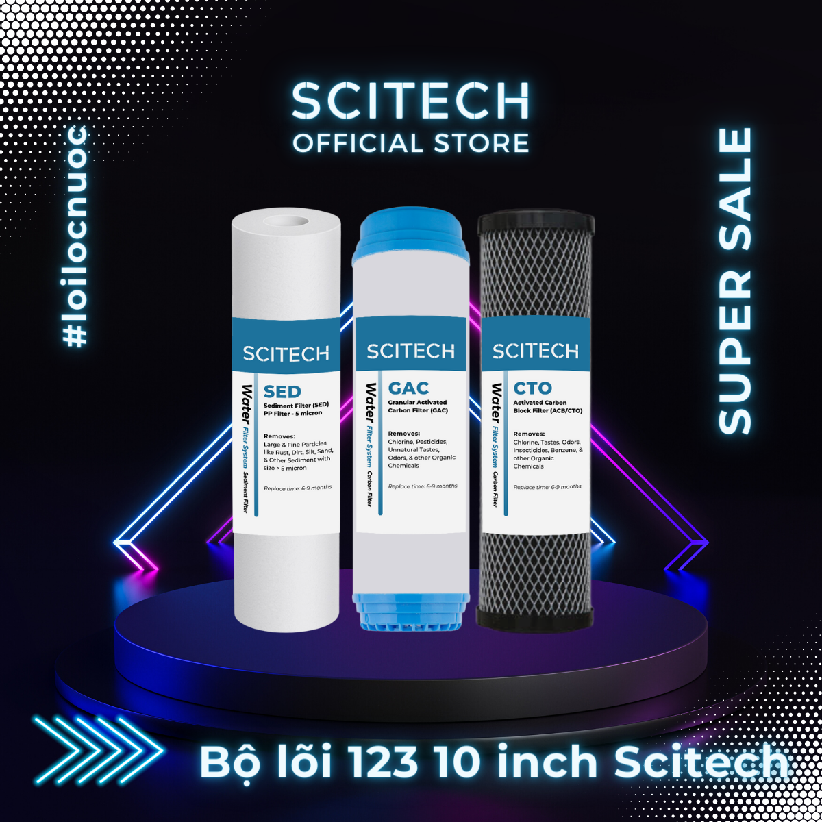 Bộ lõi số 1,2,3 10 inch - Dùng cho máy lọc nước RO, bộ lọc thô - Hàng chính hãng
