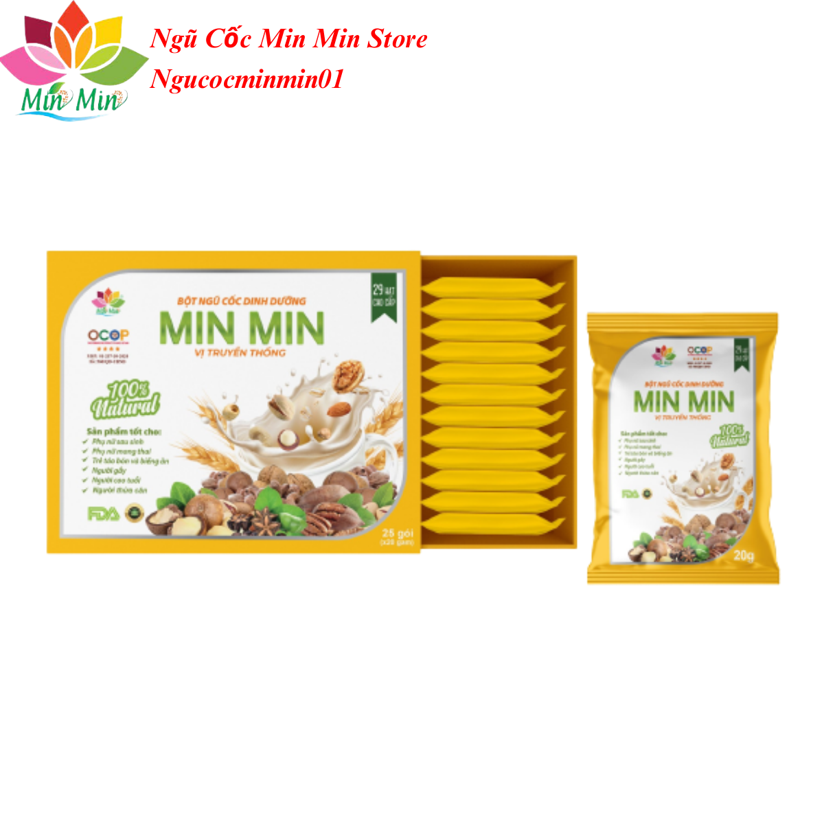 Combo 2 Hộp Ngũ Cốc Lợi Sữa Cao Cấp Min Min 29 Hạt - Ngũ Cốc Dinh Dưỡng Mẹ Bầu Dạng Gói  1 hộp 25 gói x20gam (1kg)