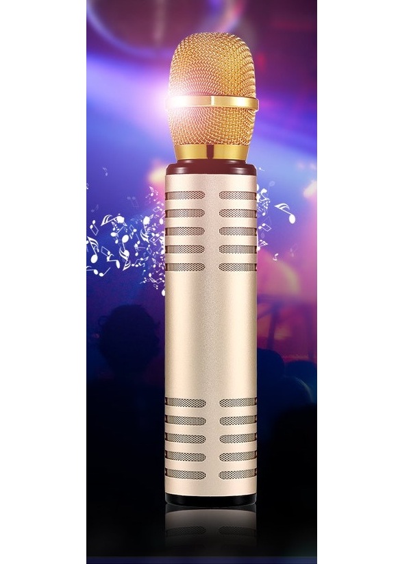 Micro Kèm loa karaoke Bluetooth hát karaoke bằng điện thoại cao cấp PKCB BM06 cắm thẻ nhớ có thể dùng trợ giảng 3 trong 1 Vàng ánh kim