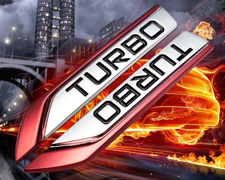 Bộ 2 mang cá kim loại chữ TURBO trang trí xe