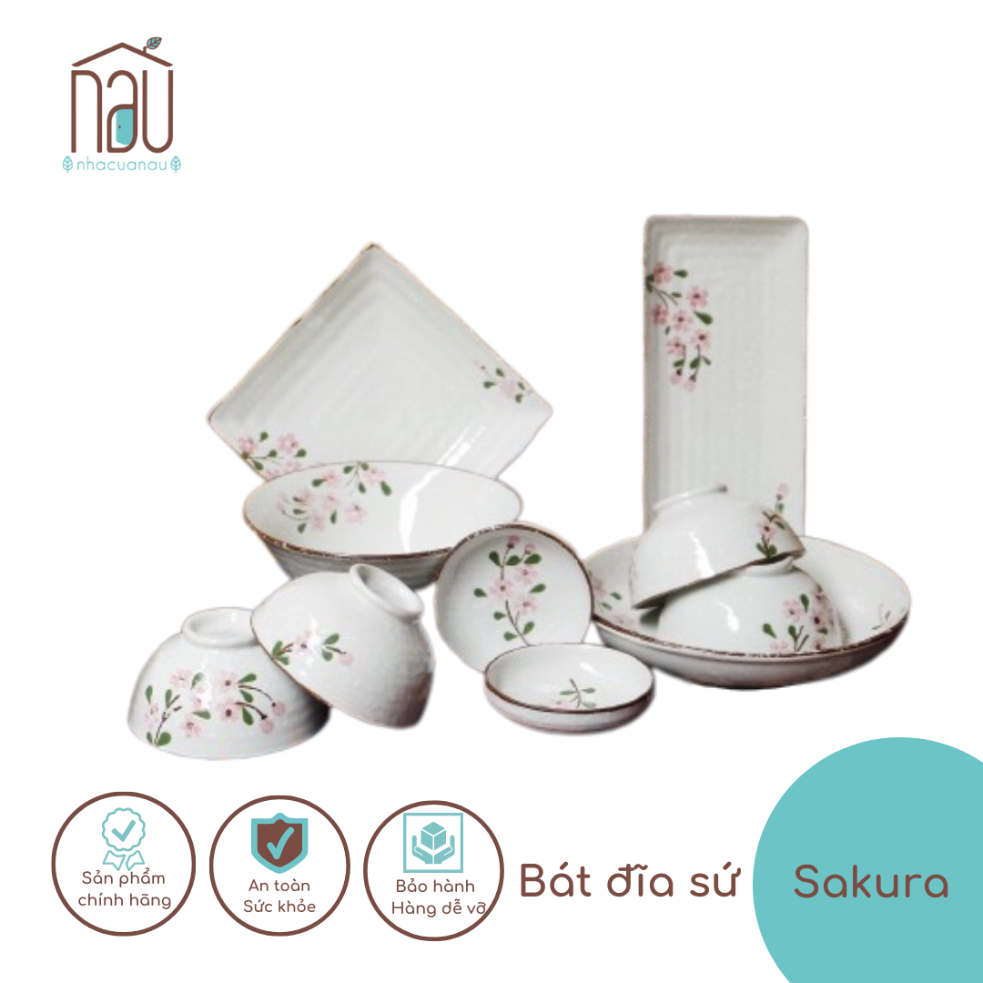 Sakura Hoa tuyết - Bộ Chén đĩa bát Sứ bền đẹp Men Tuyết cao cấp làm quà cưới quà tân gia, mâm cơm ngày Tết Nhà của Nâu