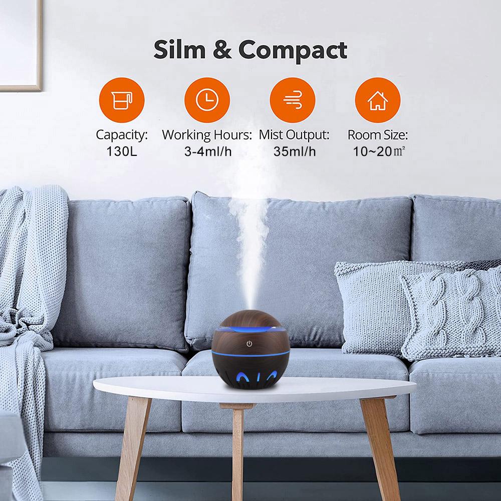 Hạt Gỗ Khuếch Tán Tinh Dầu Siêu Âm Thanh USB Máy Tạo Độ Ẩm Không Khí Thơm Mini Phun Sương Tạo 7 Màu Đèn LED Cho Gia Đình