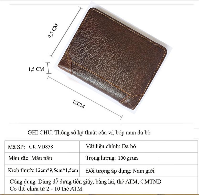Ví nam da bò Chakovet CK.VD858, Kiểu dáng ví đứng nhiều ngăn