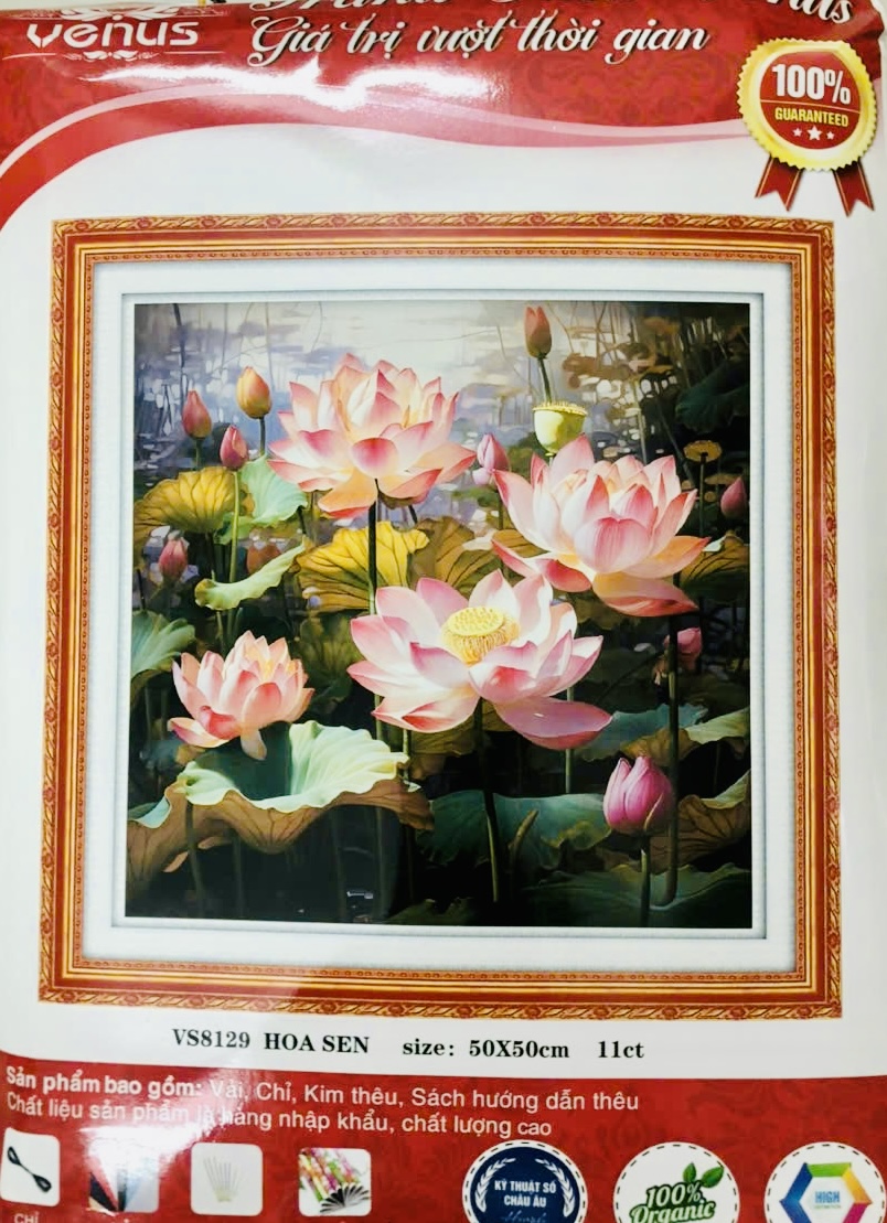 Tranh thêu kín Hoa sen VS8129, kích thước 50 x 50 cm