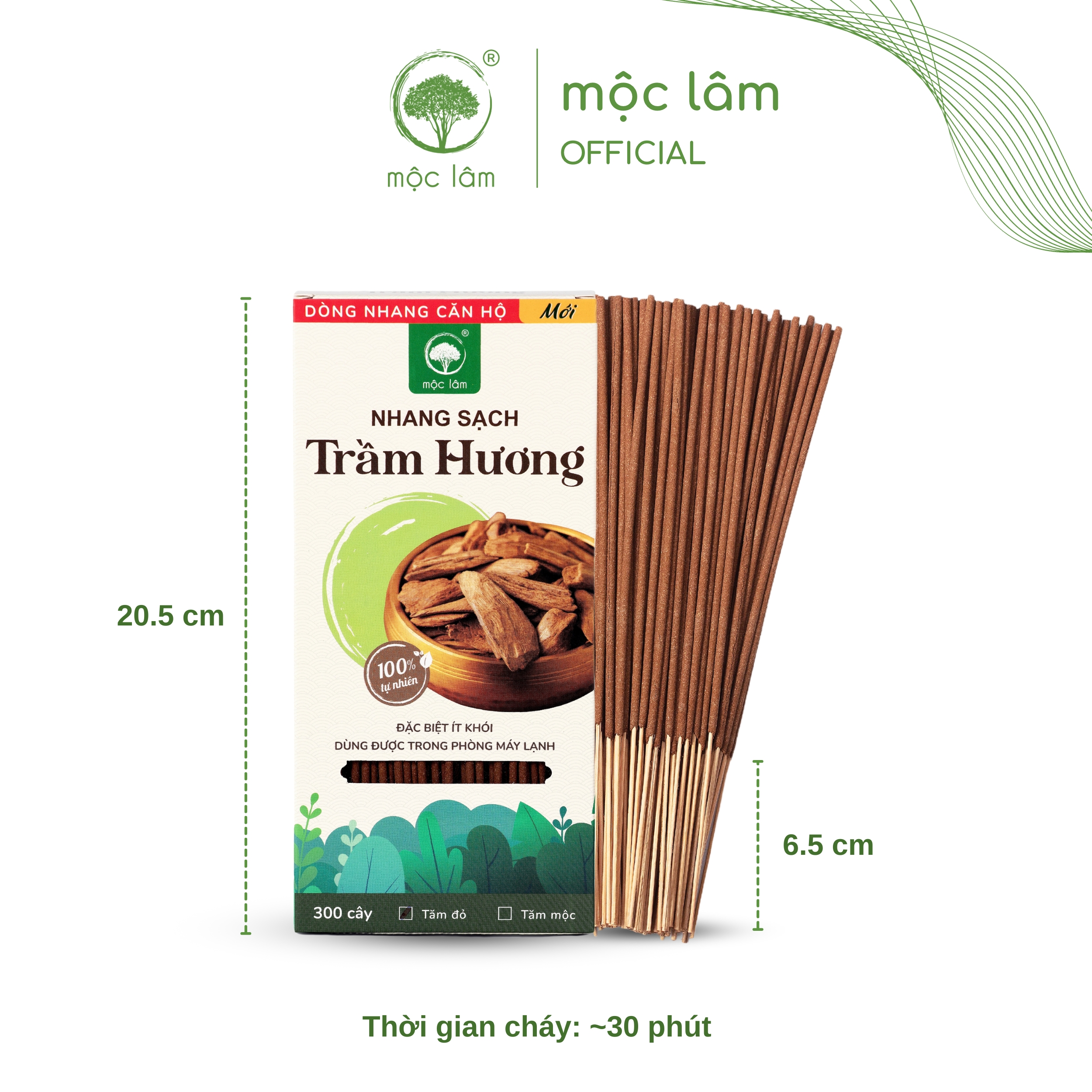 [NHANG 20cm] Nhang Trầm Hương MỘC LÂM 300cây, Nhang Sạch Ít Khói, Hương Thơm Dịu Nhẹ , Nhang Căn Hộ Chung Cư Máy Lạnh