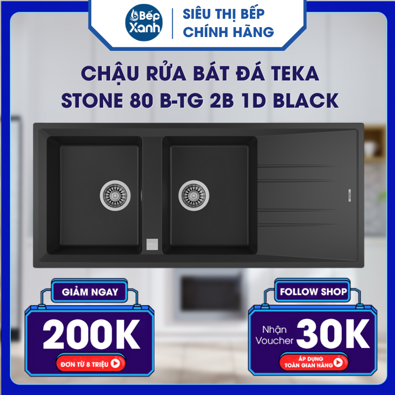 Chậu rửa bát đá TEKA STONE 80 B-TG 2B 1D BLACK - Hàng Chính Hãng