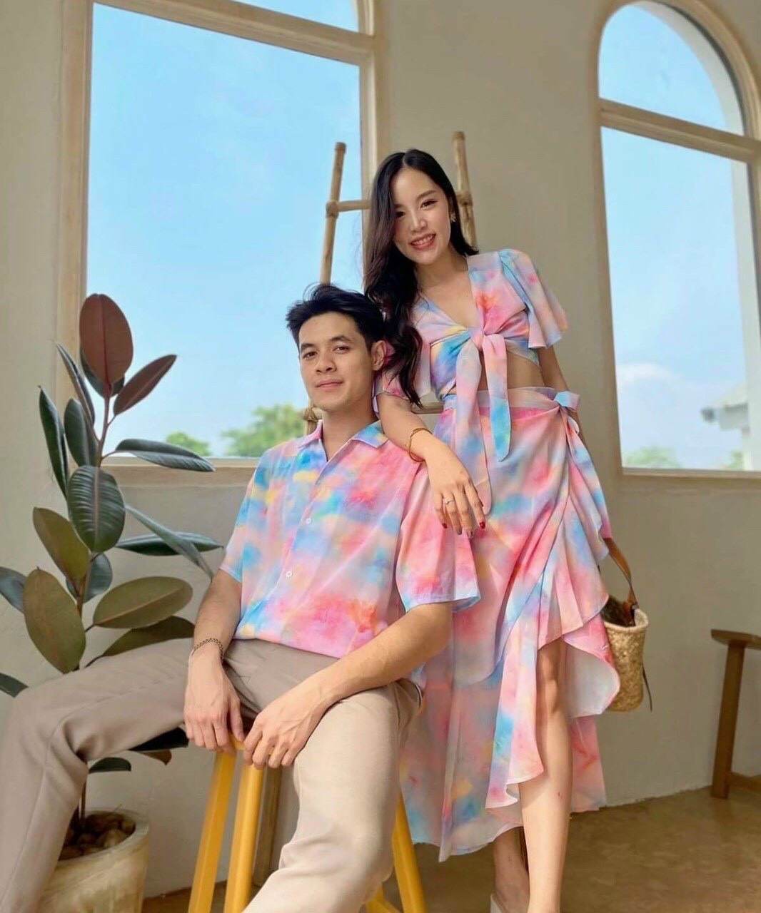Set váy áo cặp đôi họa tiết đi biển đẹp