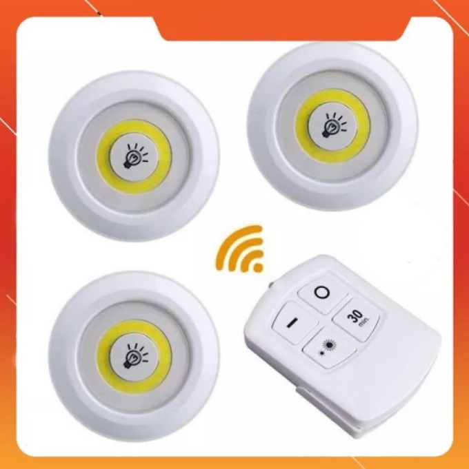 Bộ 3 Đèn LED chiếu sáng  không dây dán tường, Đèn 2 chế độ sáng điều khiển từ xa dùng pin - Chính hãng MINIIN