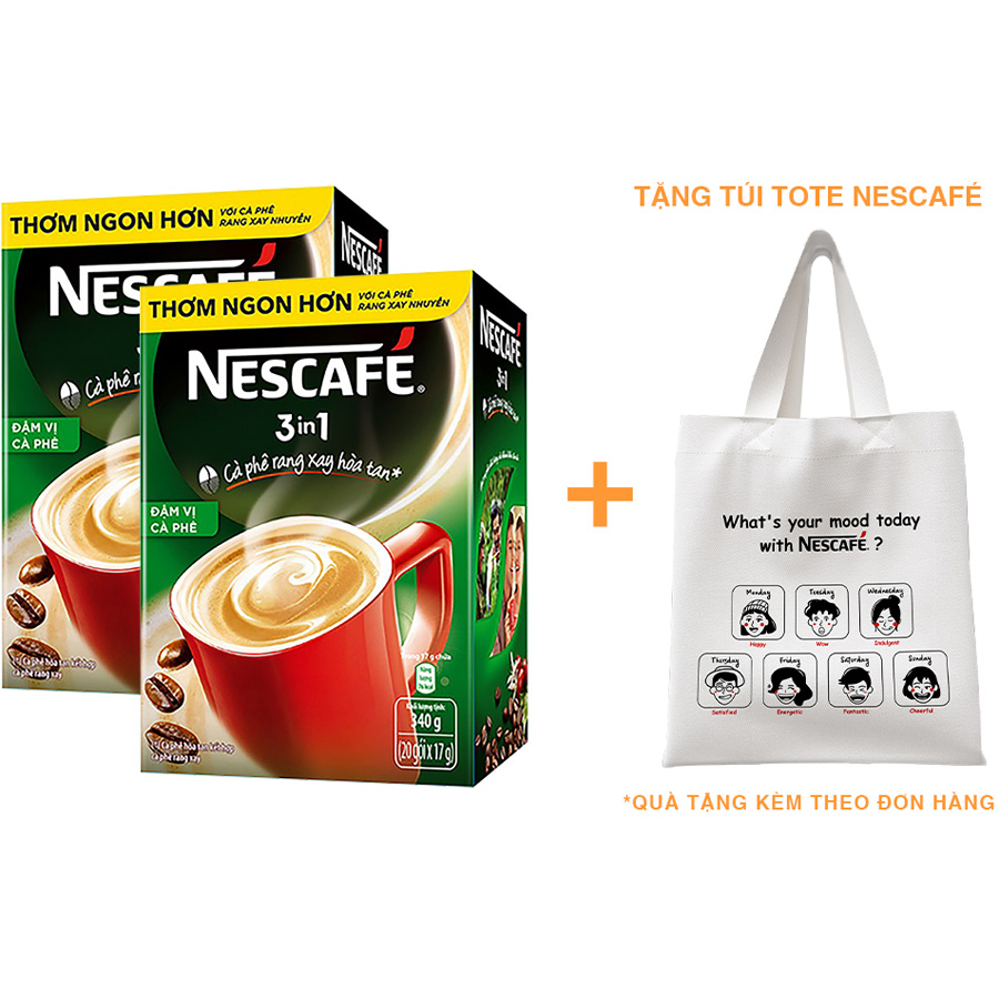 Combo 2 hộp cà phê rang xay hòa tan Nescafé 3in1 đậm vị cà phê (Hộp 20 gói x 17g) - [Tặng túi tote Nescafé]