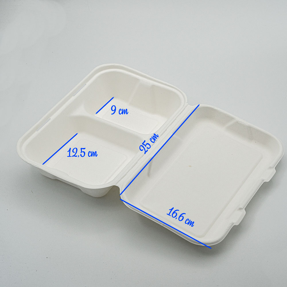 10 hộp bã mía 2 ngăn 900ml (25 x16,6cm)