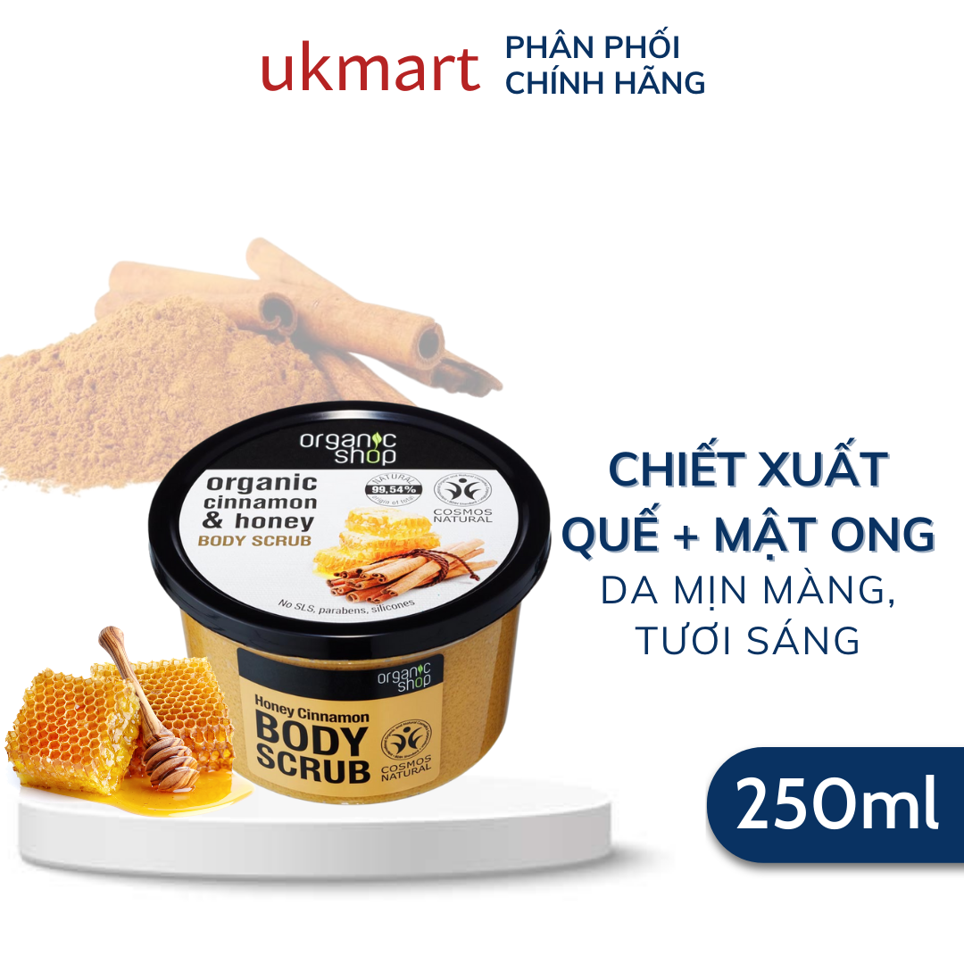 Tẩy Tế Bào Chết Body Organic Shop Làm Sáng Mịn Toàn Thân Dưỡng Da Ẩm Mượt Body Scrub 250ml Chiết Xuất Thành Phần Thiên Nhiên Hữu Cơ Non GMO