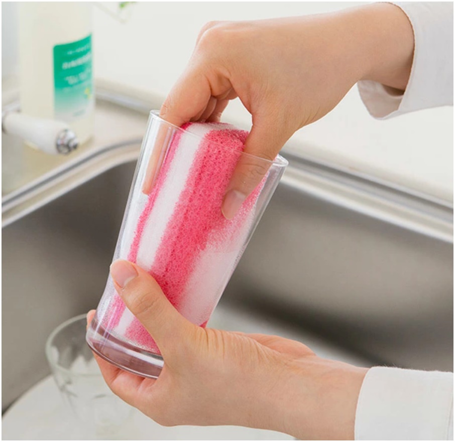 Combo bát nhựa tròn họa tiết hoa anh đào Ø11×6.5cm + miếng bọt biển nhà bếp - made in Japan