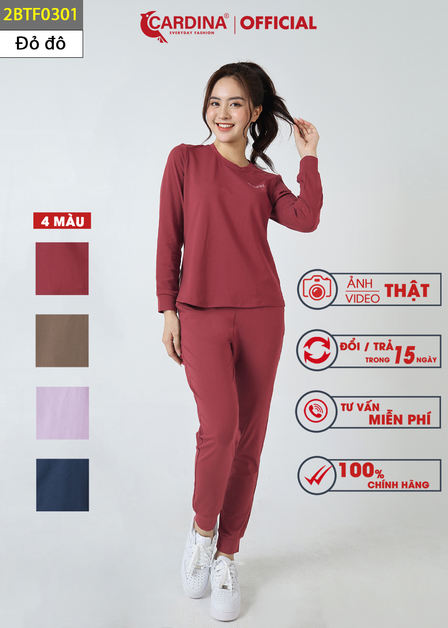 Đồ Bộ Thu Đông Nữ CARDINA Chất Cotton Cao Cấp Áo Dài Quần Dài Suông Dáng Thể Thao Năng Động 2BTF03