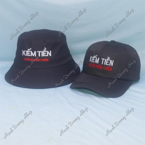 Set Nón Cặp Bucket &amp; Cap Kiếm Tiền Không Kiếm Chiện (TKC01); (KKT01) - Đen