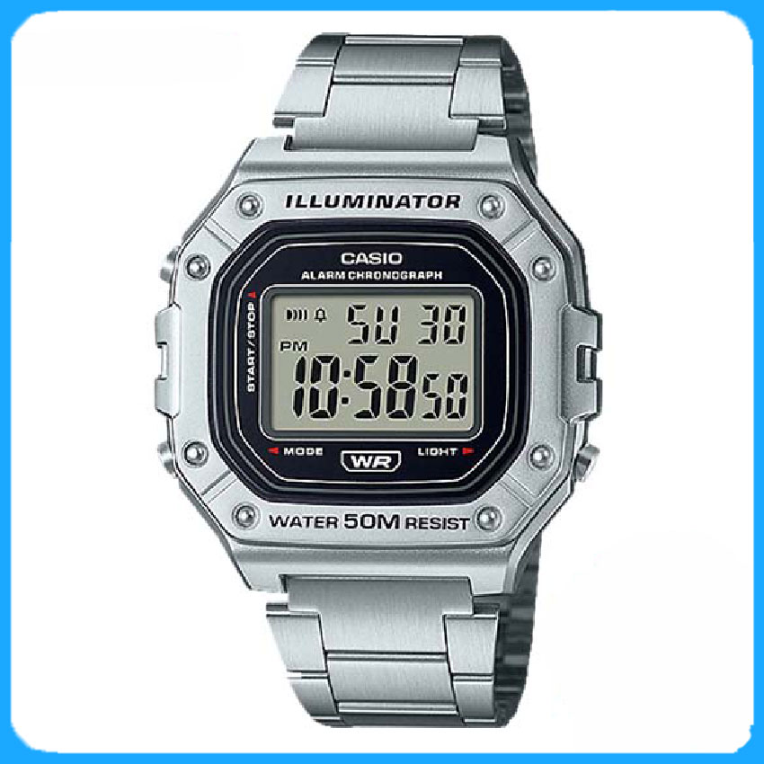 Đồng Hồ Casio nam W-218HD-1AV Dây Kim Loại Mặt Vuông