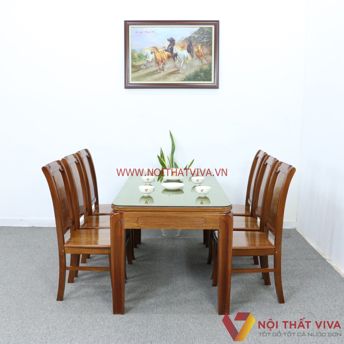 Bộ Bàn Ăn Gỗ Xoan Đào Gia Lai Tự Nhiên 6 Ghế Cao Cấp