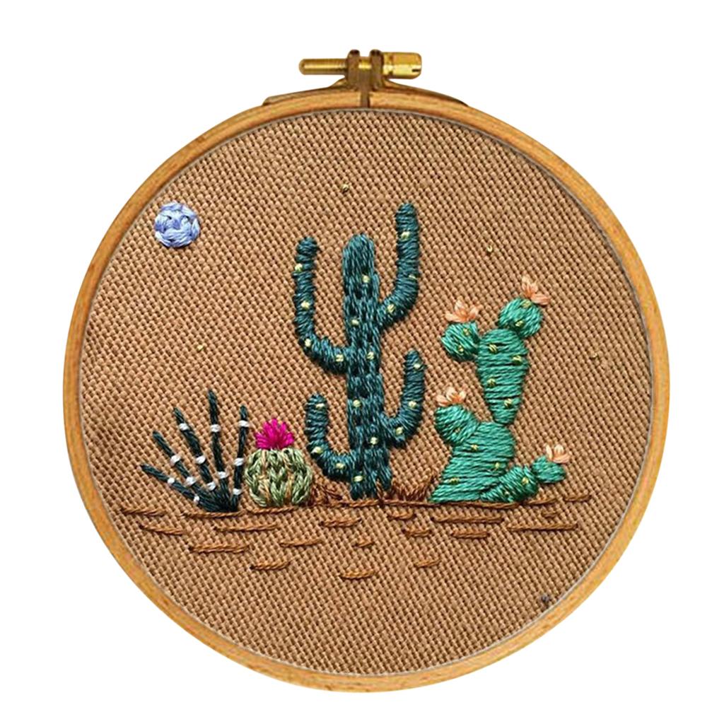Stamped Cross Stitch Kits with Embroidery Hoop Cactus DIY Craft Accessories