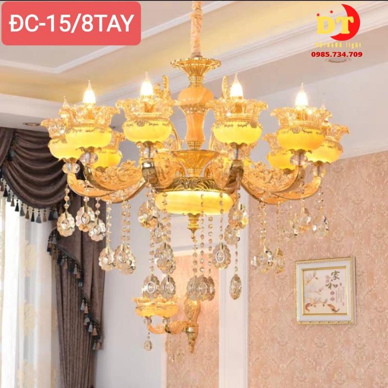 Đèn chùm đá DOTHANH LIGHT 15, tay mạ chao đá cao cấp phong cách tân cổ điển phòng khách DCN