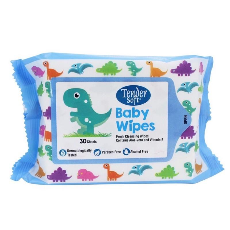 Khăn ướt Tender Soft Baby gói 30 tờ (Xanh dương + hồng). hàng chính hãng DKSH Việt Nam