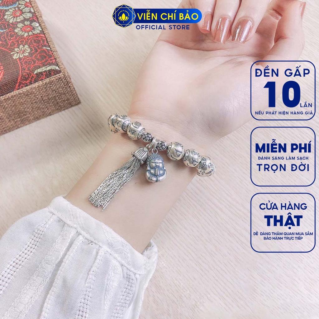 Vòng tay bạc nữ Lục Tự thần chú charm tua rua bạc Thái 925 thời trang phụ kiện trang sức nữ Viễn Chí Bảo L100211