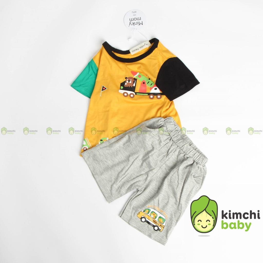 Đồ Bộ Bé Trai Minky Mom Vải Thun Lạnh Họa Tiết Ô Tô Quần Cạp Có Túi, Bộ Cộc Tay Cho Bé Quần Áo Trẻ Em MKM2130