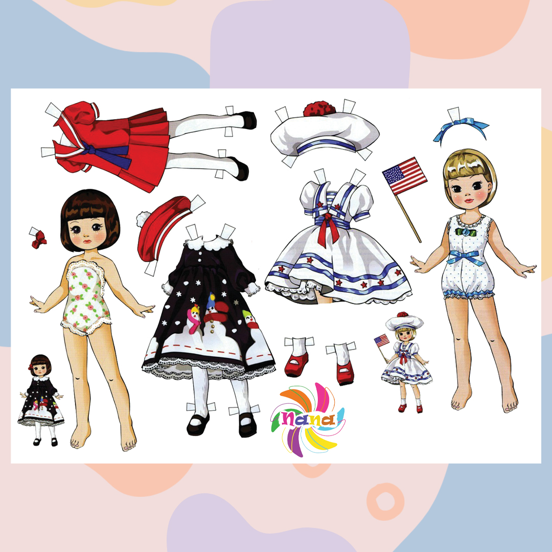 Búp bê giấy đồ chơi cắt thủ công cho bé Combo 4 hình siêu đáng yêu, siêu nét BBG0016