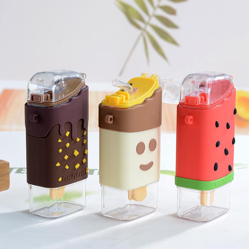 Dễ Thương Kem Nước Cho Trẻ Em Có Ống Hút Dây Popsicle Kawaii Kid Nước Dâu Cup Ấm Siêu Tốc Bình Bpa miễn Phí
