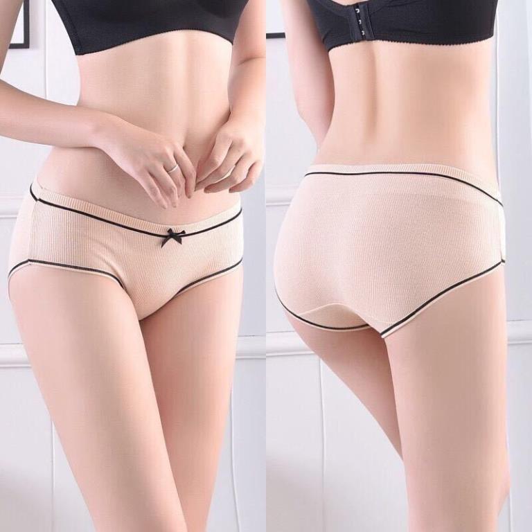 Quần Lót Nữ Cotton Tăm Viền Kẻ Phối Nơ Cao Cấp 028 T