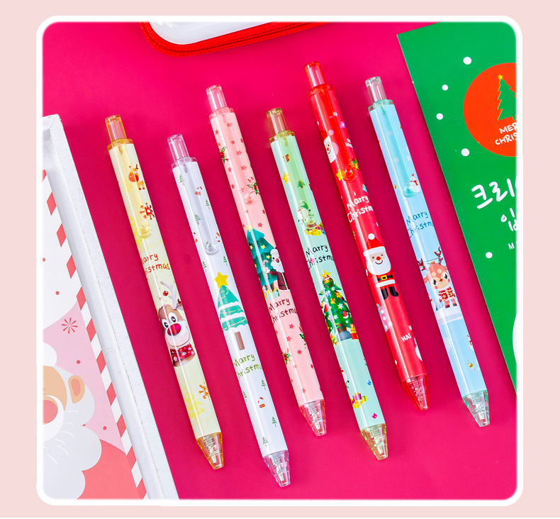 Bút bi gel nước học sinh mực đen noel giáng nhiều màu xanh, đỏ, kem ngẫu nhiên xinh xắn
