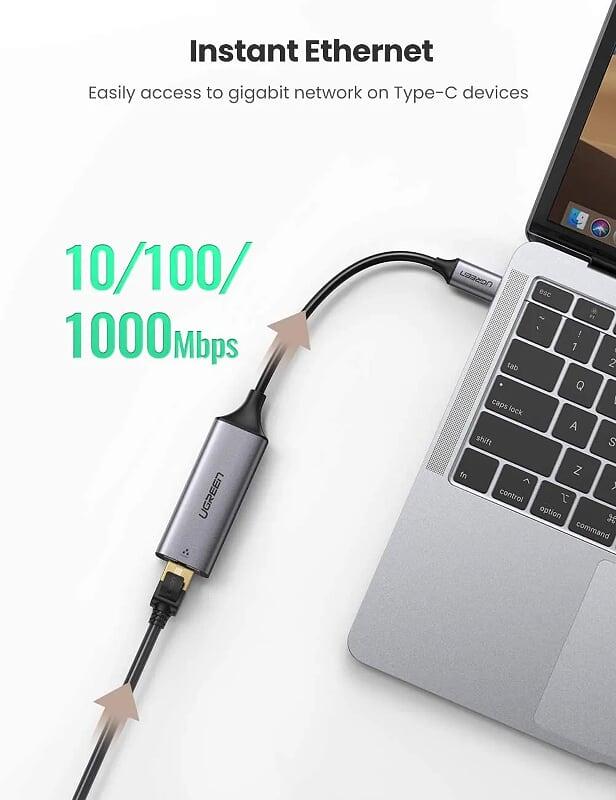 Ugreen UG50737CM199TK 10cm màu xám đầu chuyển USB Type C sang LAN 10 100 1000M gigabit Ethernet - HÀNG CHÍNH HÃNG