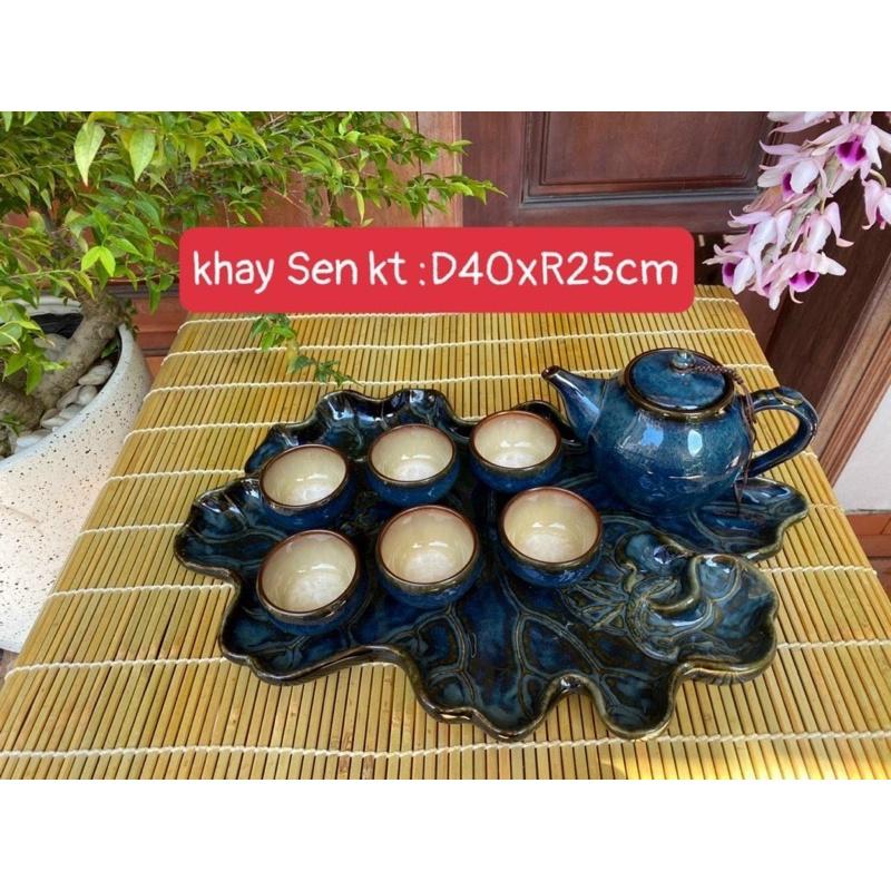 BỘ ẤM CHÉN PHA TRÀ SỨ CỔ XƯA KÈM KHAY SEN CAO CẤP