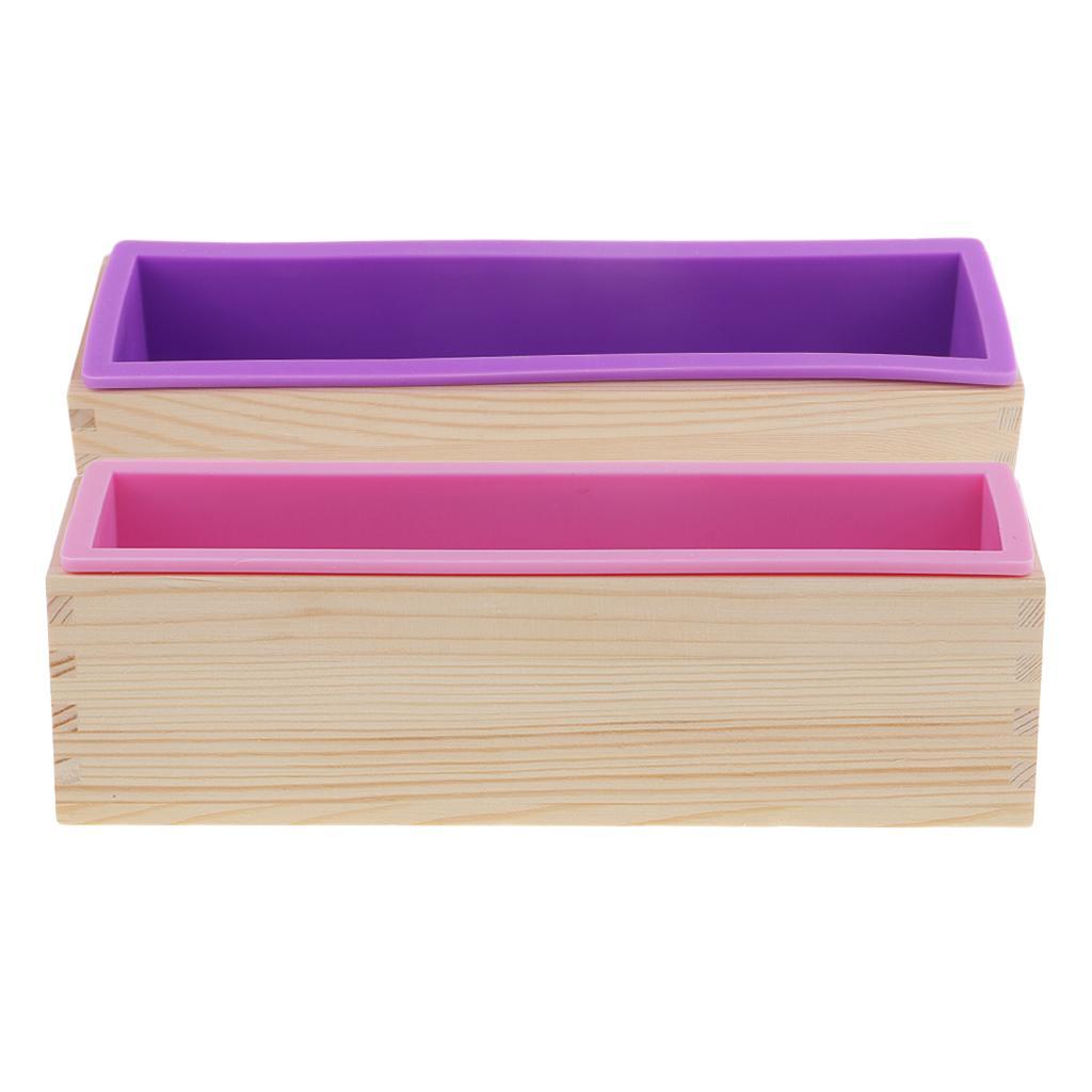 2x 900ml/1.2kg Silicone Soap Loaf Mould Wood Box DIY Soap Candle Making Supply Tool
