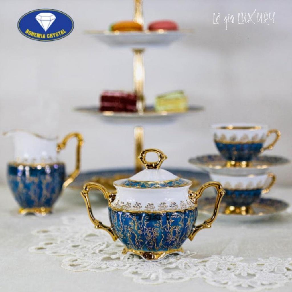 Bộ ấm chén uống trà cao cấp TÂN CỔ ĐIỂN Sang trọng, Gốm Sứ Tiệp Khắc, Ấm chén cao cấp mạ vàng 24K ACTN7, Bộ ấm chén châu Âu cao cấp