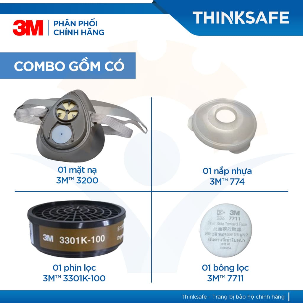 Mặt nạ phòng độc 3M 3200 kèm phin lọc 3301K-100, lọc hữu cơ/ACID mặt nạ phun thuốc bảo vệ thực vật, hơi sơn, hóa chất