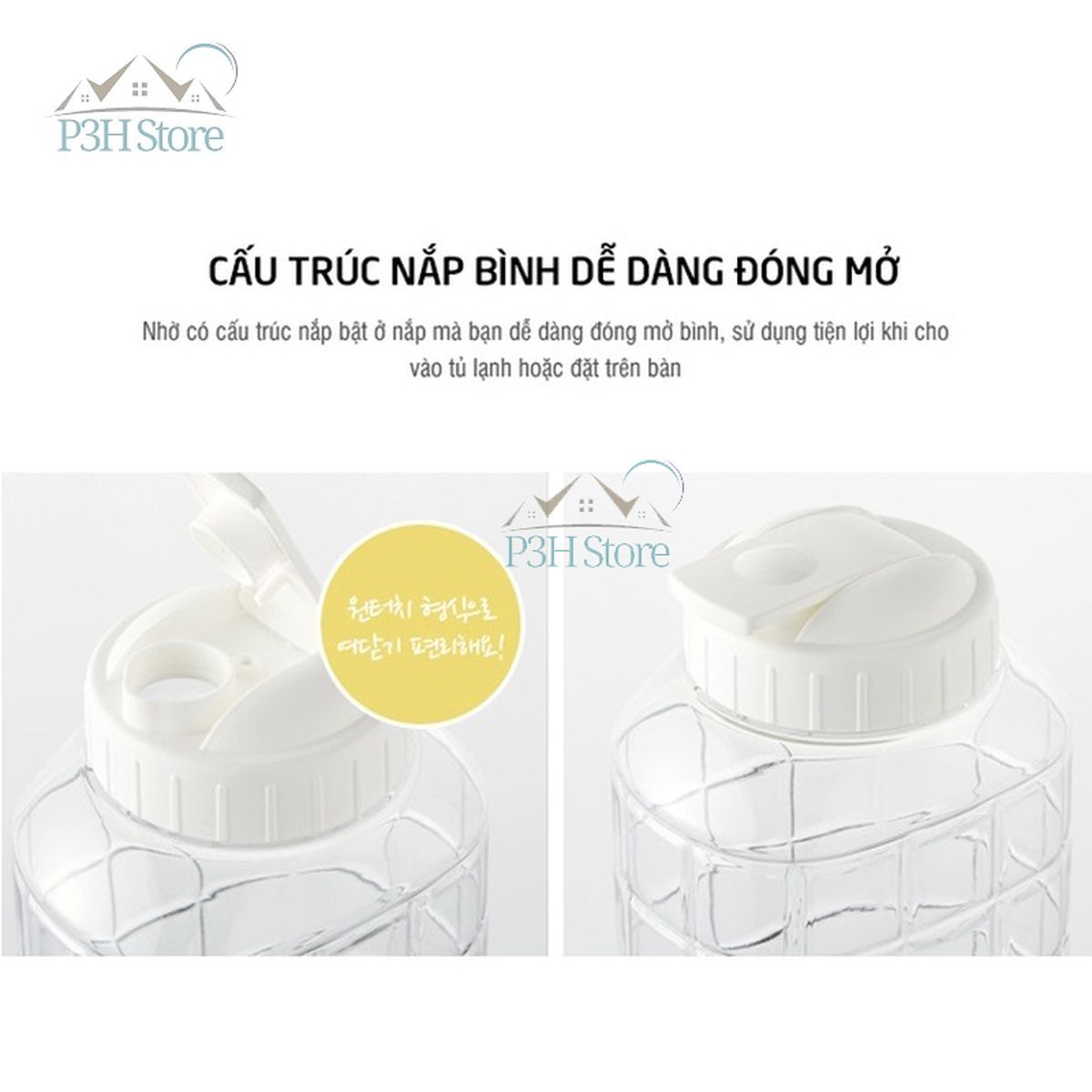 Bình đựng nước nhựa Lock&amp;Lock Chess Water Bottle 1.0L/1.5L Nắp màu trắng HAP810 HAP812 P3hstore