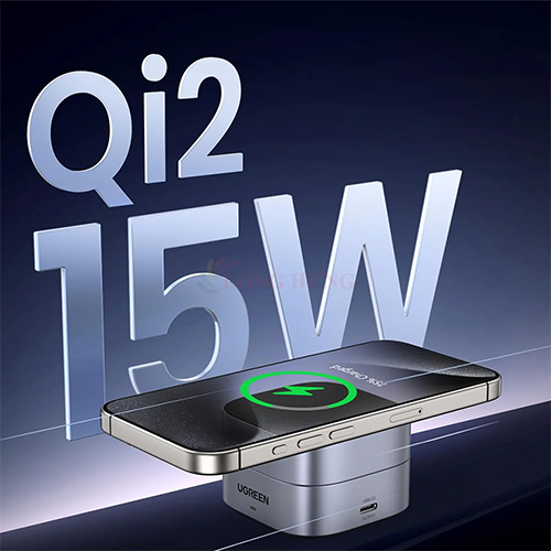 Đế sạc không dây Ugreen Magnetic Attachment Qi2 2-in-1 Foldable Wireless Charger 15W W702 - Hàng chính hãng
