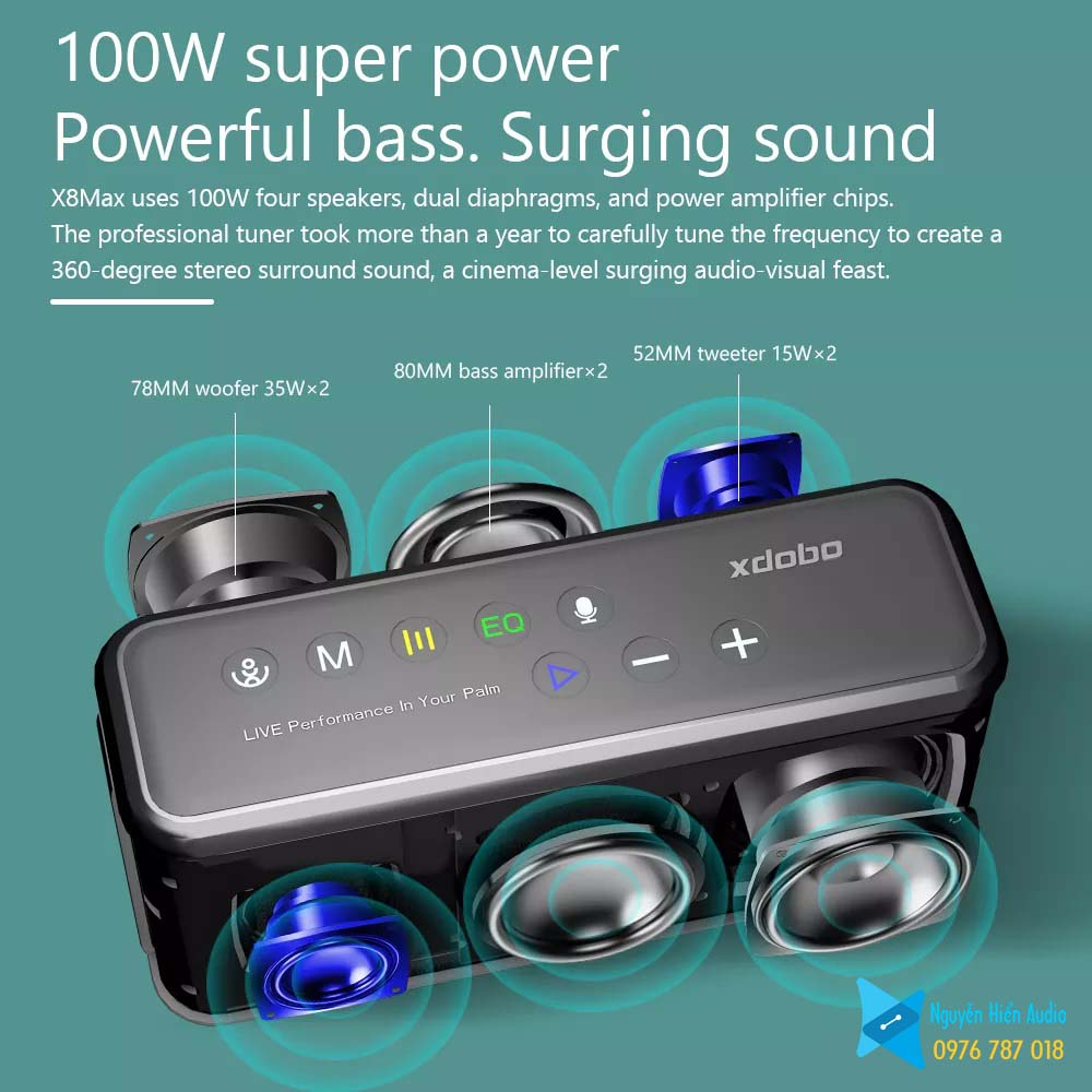 Loa Xdobo X8max Bluetooth 5.0 siêu trầm 100W chống nước hàng chính hãng