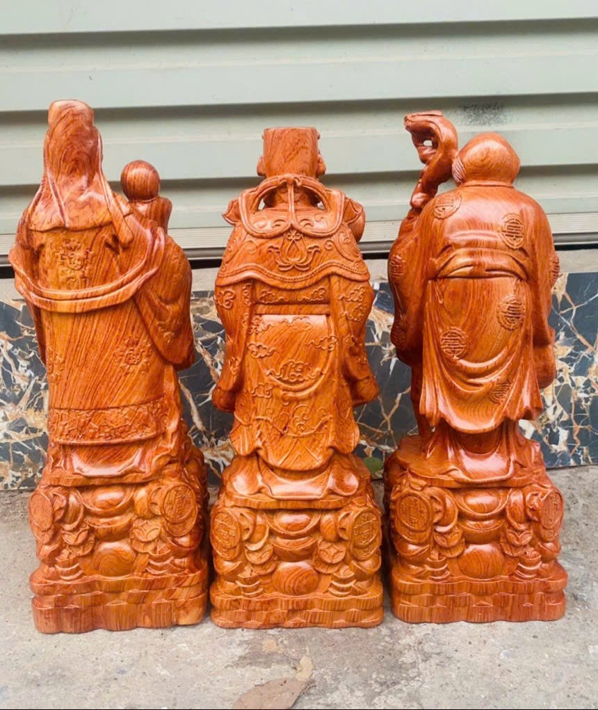 Bộ tượng tam đa phúc lộc thọ bằng gỗ hương đá kt cao 40×13×11cm