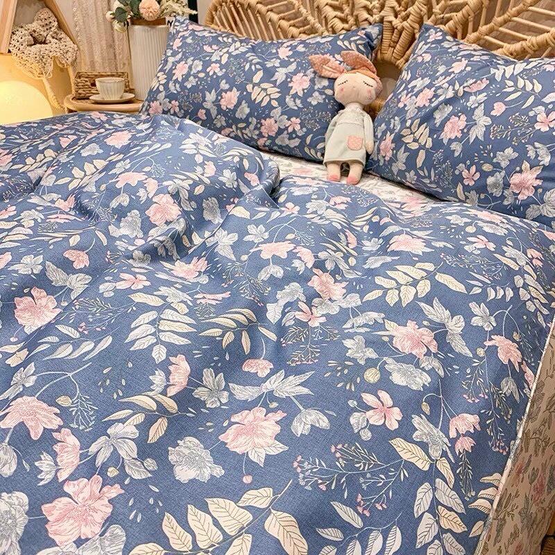 Bộ Chăn Ga Gối Cotton Living 100%cotton Hàng Nhập Khẩu Cao Cấp 4 Món Hoa Mùa Hè Vintage
