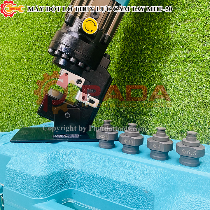 Máy Đột Lỗ Thủy Lực Chạy Điện Cầm Tay MHP-20-Đột Tôn Dày 6mm-Công Suất 900W-Kèm Sẵn 5 Khuôn Đột
