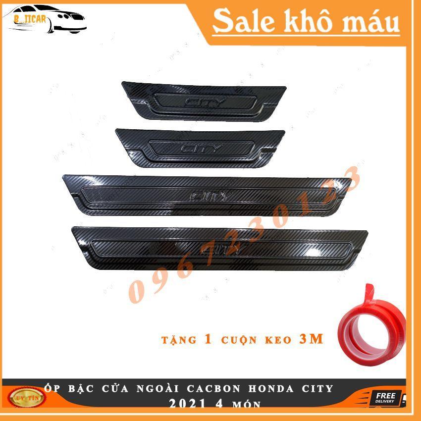 Ốp bậc cửa vân cacbon, vân titan dành cho xe Honda City 2021 tặng kèm 1 cuộn kem 3M siêu dính