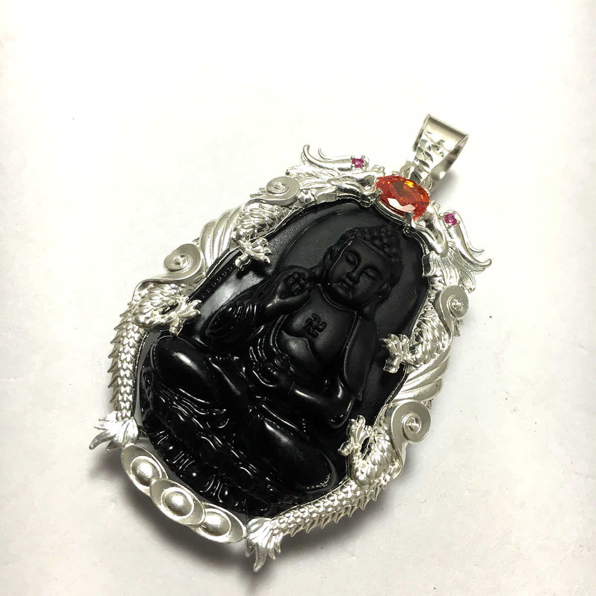 Mặt dây nam bản mệnh ngài ADIDA bọc rồng chầu bạc ta cho người tuổi Tuất - tuổi Hợi Bạc QTJ - MDNA79a