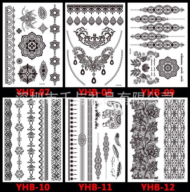 Set Hinh xăm dán tatto henna nghệ thuật 3D họa tiết henna 21*15cm hình xăm 3d0