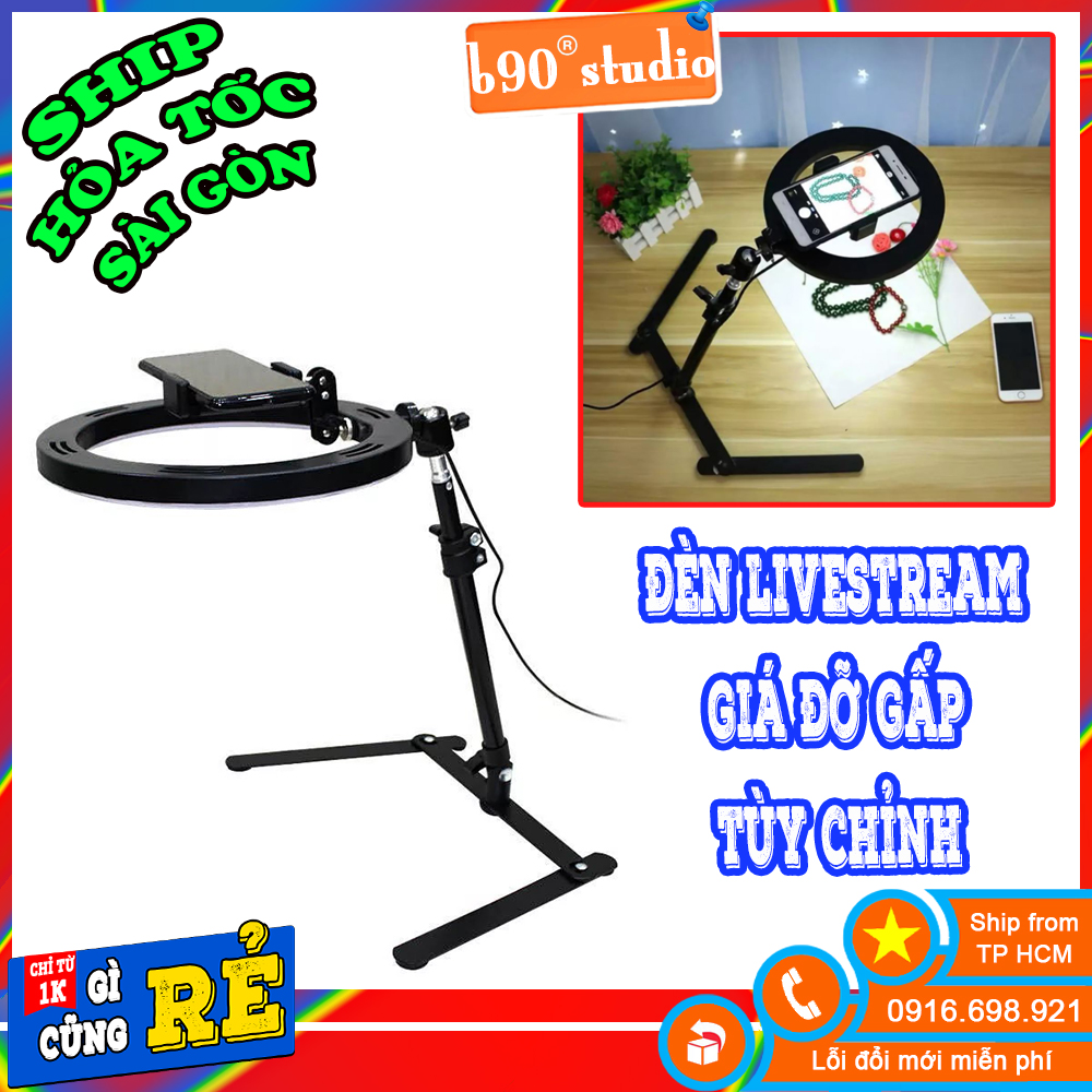 Đèn livestream size 26cm chân để bàn rút gọn chụp ảnh đồ ăn, quay unbox sản phẩm nhỏ.