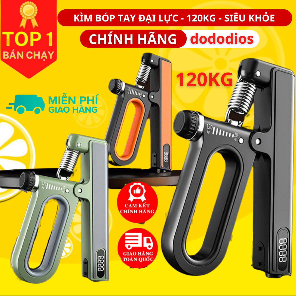 Kìm bóp tay 120kg Siêu Khỏe - Kìm bóp tập cơ tay có màn hình điện tử đếm số - Hàng Chính hãng dododios