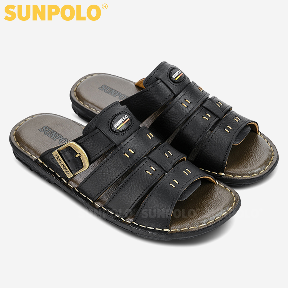Dép Quai Ngang Nam Da Bò Cao Cấp SUNPOLO AQN006