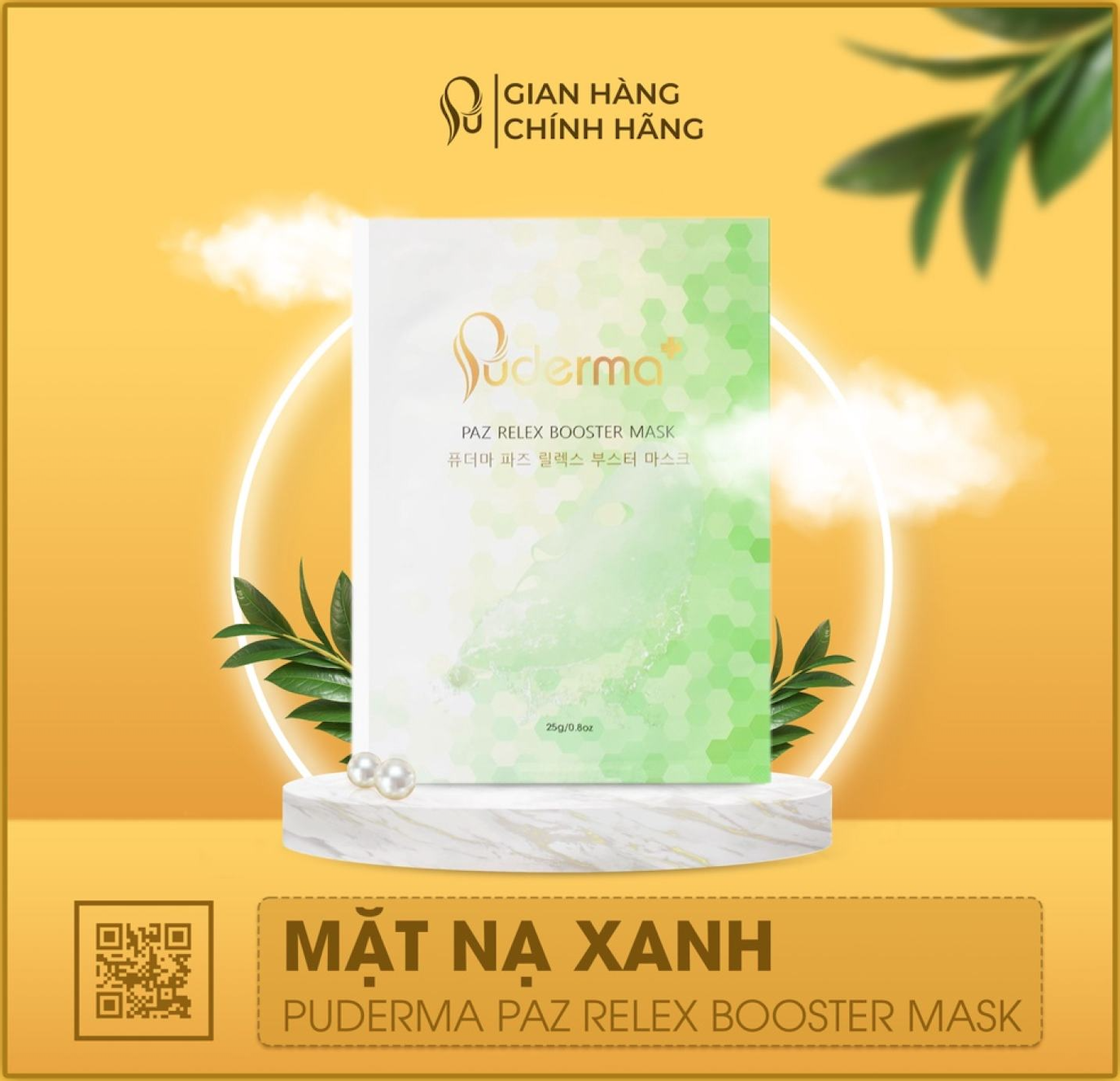 Combo tái tạo và phục hồi da hư tổn:1 hộp mặt nạ xanh Puderma Paz Relex Booster Mask và 3 tế bào gốc đỏ BIO-S