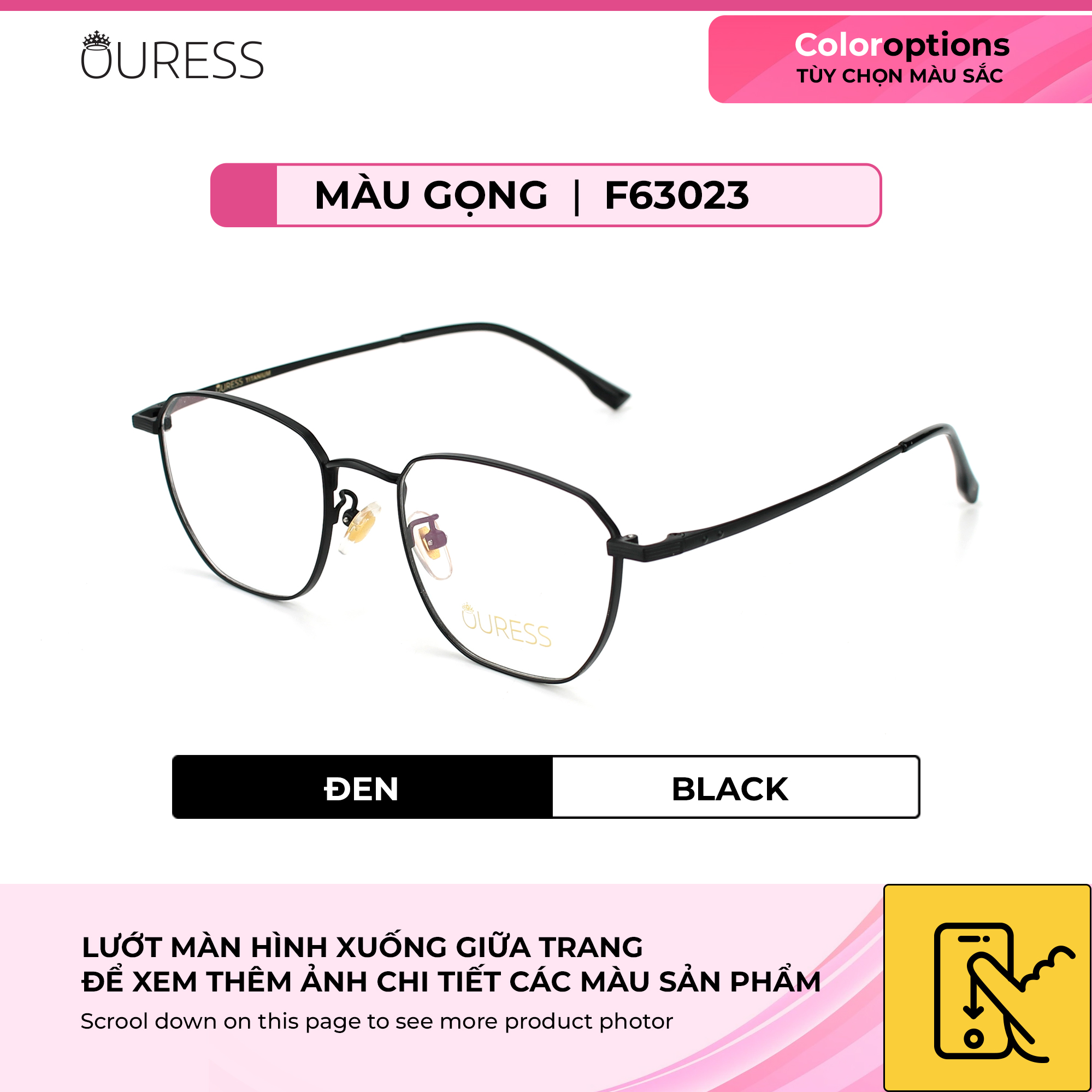 Gọng kính cận F63023 chất liệu titan thời trang mắt kính OURESS nam nữ siêu nhẹ siêu bền