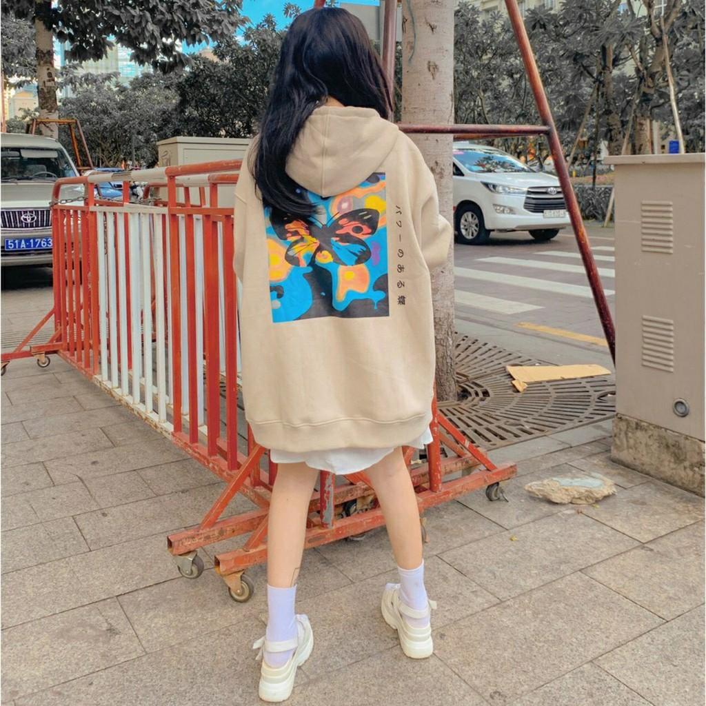 Áo hoodie bướm Poxffee unisex form rộng có dây kéo chất nỉ bông chống nắng tốt SmileZ